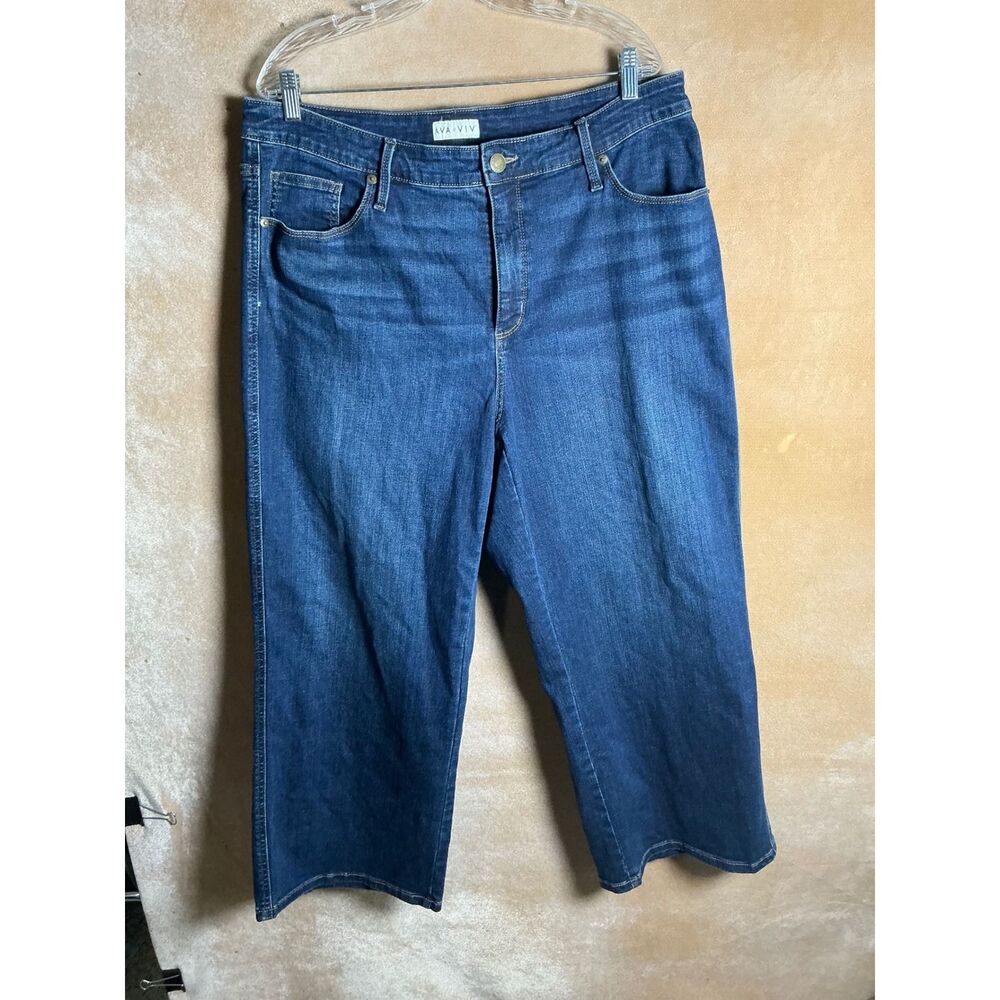 AVA & VIV Womens Cropped Wide‎ Leg Jeans Dark Wash Size 18W